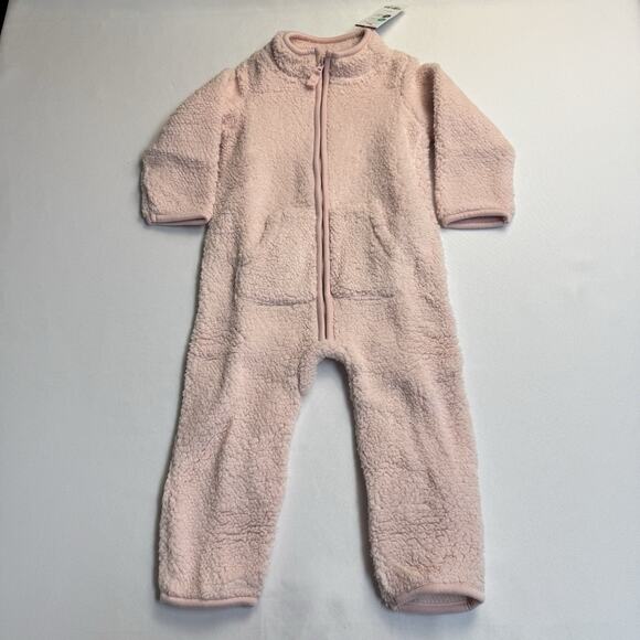 Carters Zip-Up 1 Piece Warm Long Sleeve Fleece Jumpsuit Size 18 Months Pink - Picture 1 of 6